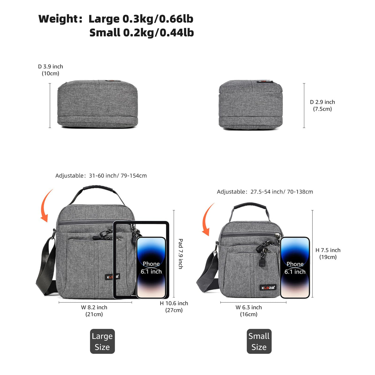 KL928 Men's Messenger Bag - Crossbody Shoulder Bags Travel Bag Man Purse Casual Sling Pack for Work Business(Small Version,Grey)