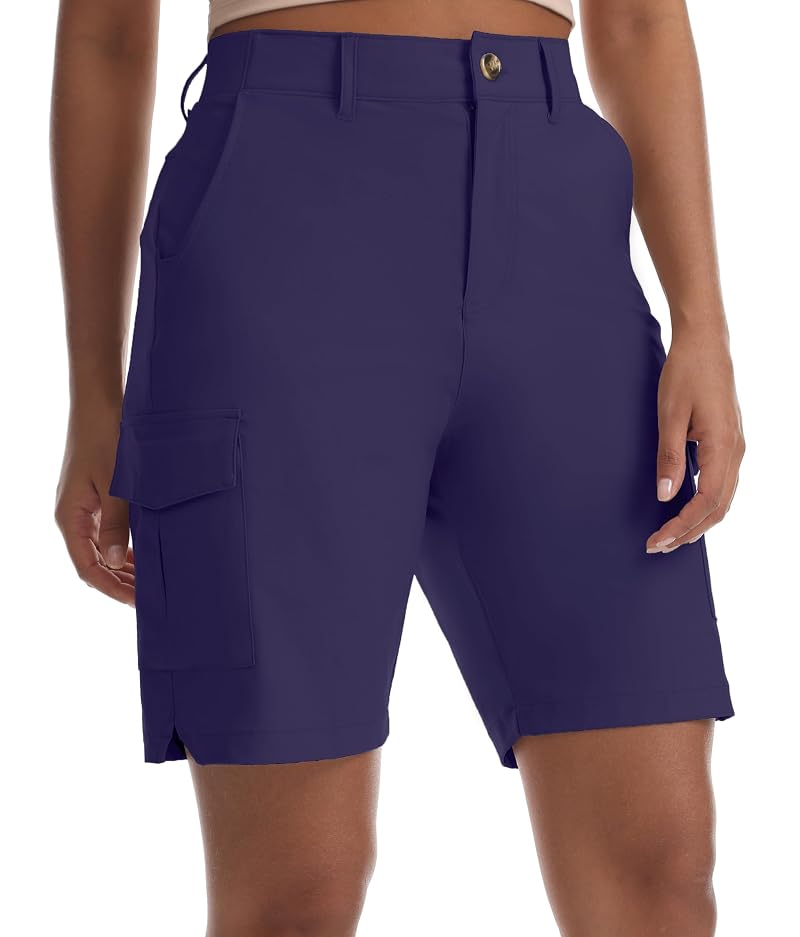 Twilight Variation: Women’s Lightweight Cargo Hiking Shorts with Pockets, Button Closure