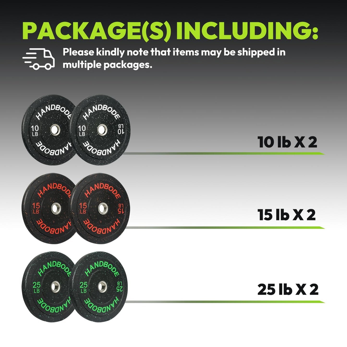 HANDBODE Bumper Plates High-Bounce Olympic Weight Plates, Colored crumb rubber plate for Weight Lifting and Strength Training 160 LB Set A