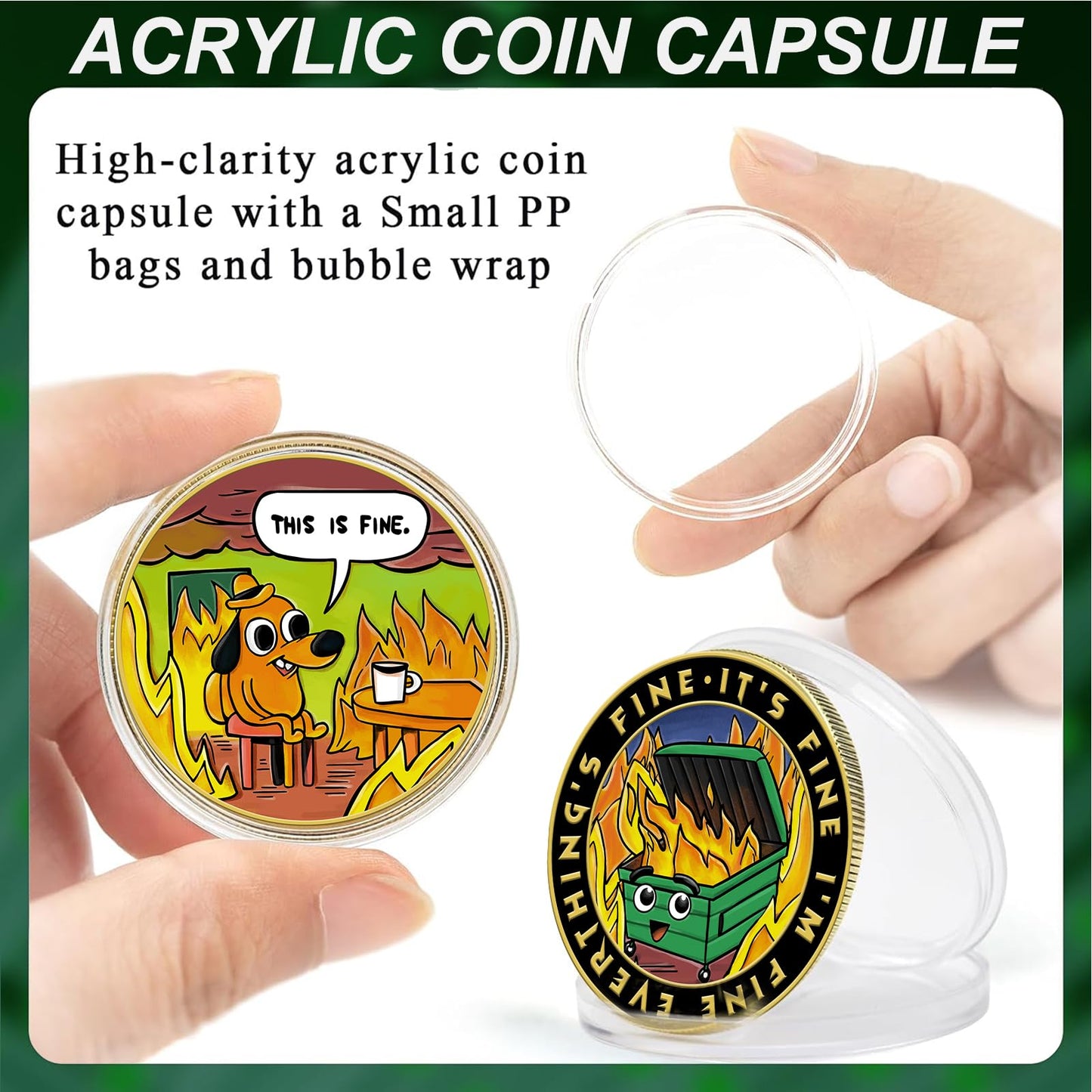 Dumpster Fire Challenge Coin - Double Sided Hilarious Medallion Funny Dumpster Fire Coins, Desk Accessories, for Staff Appreciation Gifts, Commemorative Coin Office Gifts