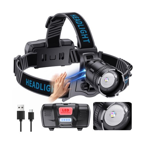 YNYS Led Headlamp Rechargeable 3000 Lumens Super Bright,4 Colors(BU/WH/YE) & UV Head Lamp with Motion Sensor &Zoomable,90°Adjustable & IPX7 Waterproof Headlight for Fishing,Hard Hat,Camping,Hunting
