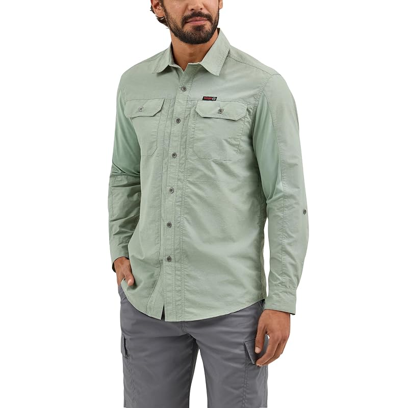 ATG by Wrangler Iceberg Green Medium Moisture-Wicking Long Sleeve Shirt with Convertible Sleeves
