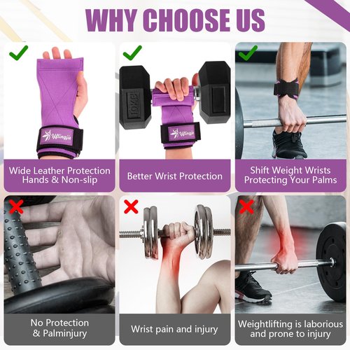 yflingjie Weightlifting Wristband - Double Layer Leather Wristband with Adjustable Neoprene Padding, Suitable for Extreme Weightlifting, Strength Enhancement, and Strength Training (Purple)