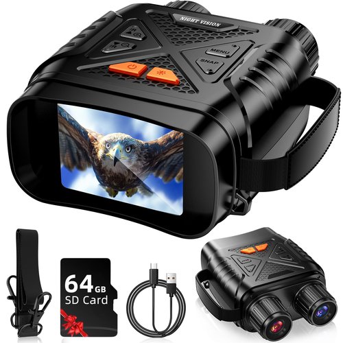 Night Vision Goggles, Night Vision Binoculars for Adults, HD Screen Thermal Binoculars with 64GB TF Card for Photos and Videos, Perfect for Outdoor Hunting Camping and Wildlife Observation