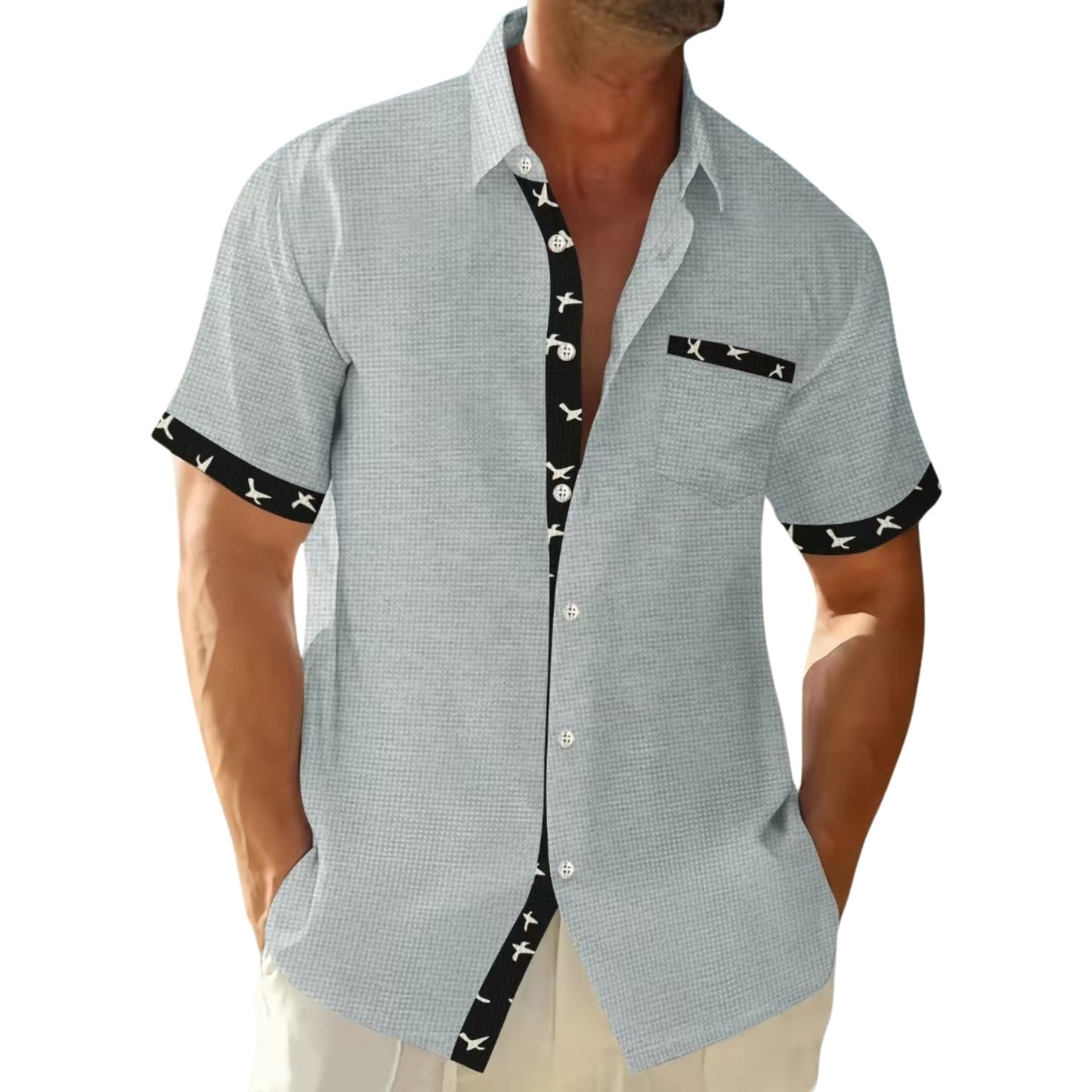 Short Sleeve Button Down Shirts for Men Summer Waffle Tops Textured Golf Shirts Casual Hawaiian Beach Vacation Shirts with Pocket Grey XXL