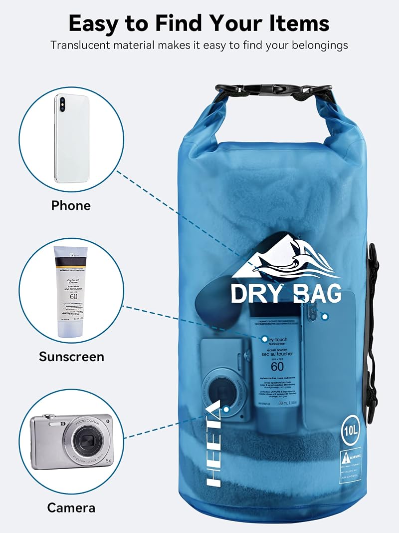 HEETA Dry Bag Waterproof Backpack 5L-40L with Blue 20L - Touchscreen Phone Case Included