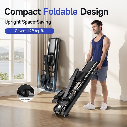 YPOO Rowing Machines for Home, Magnetic Row Machine Foldable, 16 Levels Quiet Resistance Rowing Machine with Dual Slide Rail, Folding Indoor Rowers Compact with Max 350lb Weight Capacity