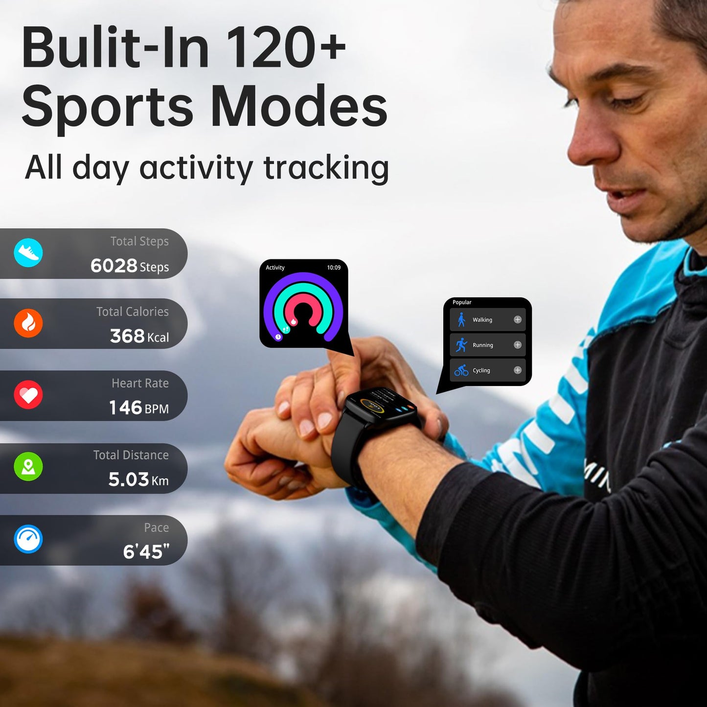 Sunorshop Fitness Tracker Answer/Make Calls, Smart Watch with Blood Pressure, Blood Oxygen, 24/7 Heart Rate Monitor, 120+ Sport Mode Activity Tracker, Waterproof Sleep Tracker for Women Men