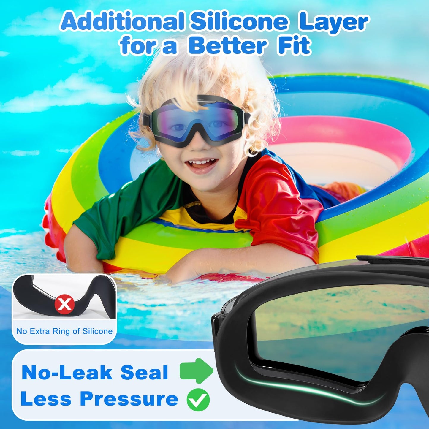 EverSport 2 Pack Kids Swim Goggles Frame Less Design Anti-fog UV Protection Clear Wide Vision No Leak, Water Pool Swimming Goggles for kids 6-14 8-14 8-12 Youth Children Boys Girls