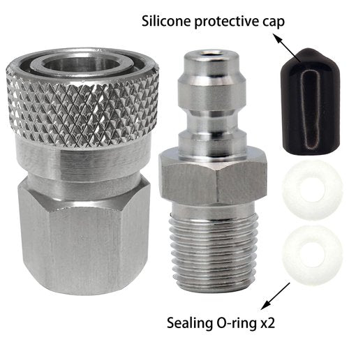 HMKUGO 1/8 NPT Female Connector and 8mm Male Plug Fill Nipple Quick-Disconnect Set, Stainless Steel Remote Line Male & Female Set for PCP Foster Paintball Airsoft Air Gun Tool