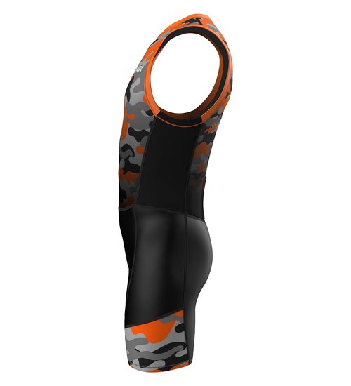 Sparx Men`s Triathlon Suit Trisuit Race Skinsuit Cycling Speed Suit Italian Fabric Swimskin (Orange_Camo_L)