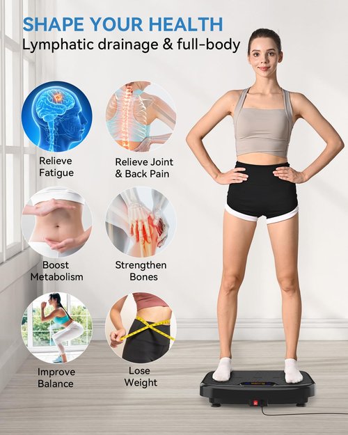 Vibration Plate Exercise Machine, Vibration Plate Platform for Lymphatic Drainage, 200 Adjustable Speeds Power Shaping Vibrating Plate Helps Weight Loss, Shaping, Max Weight 450 Lbs(Black)