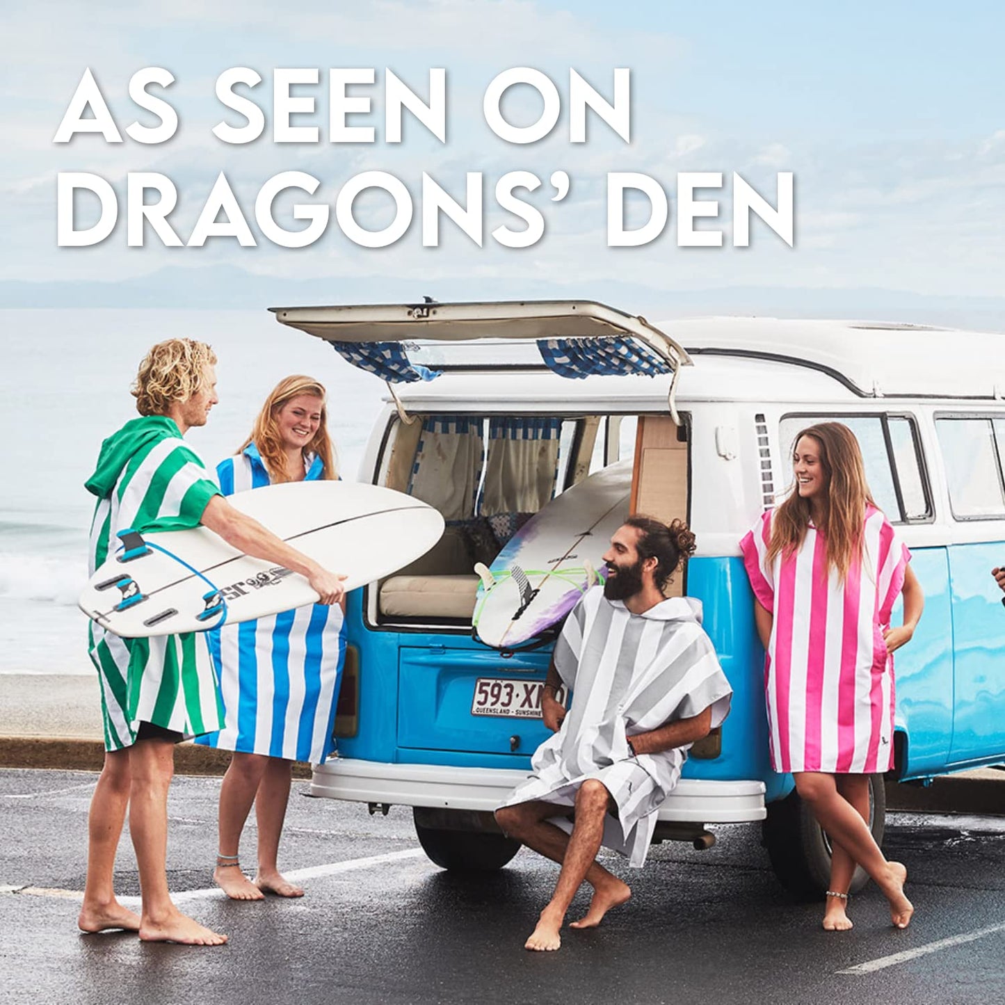 Dock & Bay Adult Beach Poncho - Hooded Towel with Deep Pockets - for Beach & Pool - Super Absorbent, Quick Dry - Cabana - Bondi Blue, Large (105x80cm, 41x31)