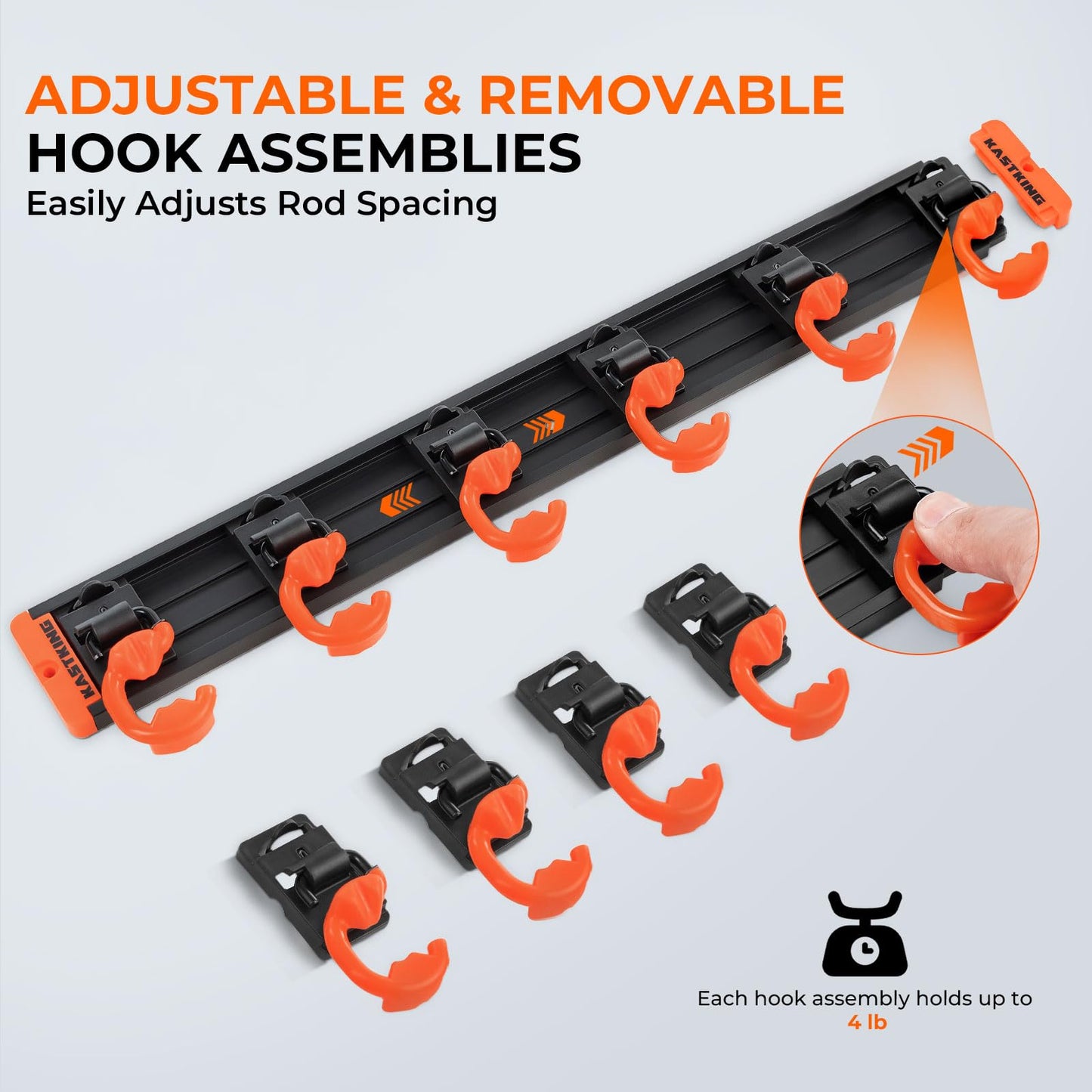 KastKing V10 Pivot Grip Fishing Rod Holder–Adjustable, Space-Saving Wall-Mounted Rod Holder, 10 Polymer-Coated Steel Hooks, Expandable Storage System, Holds 10 Rod & Reel Combos, 1 Pack