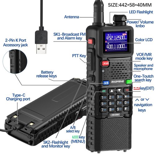Ham Radio Baofeng Radio Long Range 5RM 10W Handheld NOAA Emergency Weather Radio 3800mAh Battery Rechargeable Walkie Talkies for Adults with Programming Cable,USB-C Charging for Survival Gear,2 Pack