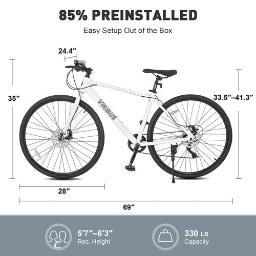 Viribus Hybrid Bikes, 28 inch Road Bike for Tall Men, Lightweight Aluminum 700C City Bike Adults, 7 Speed Mens Commuter Bikes, Adult Hybrid Bicycle, Pure White