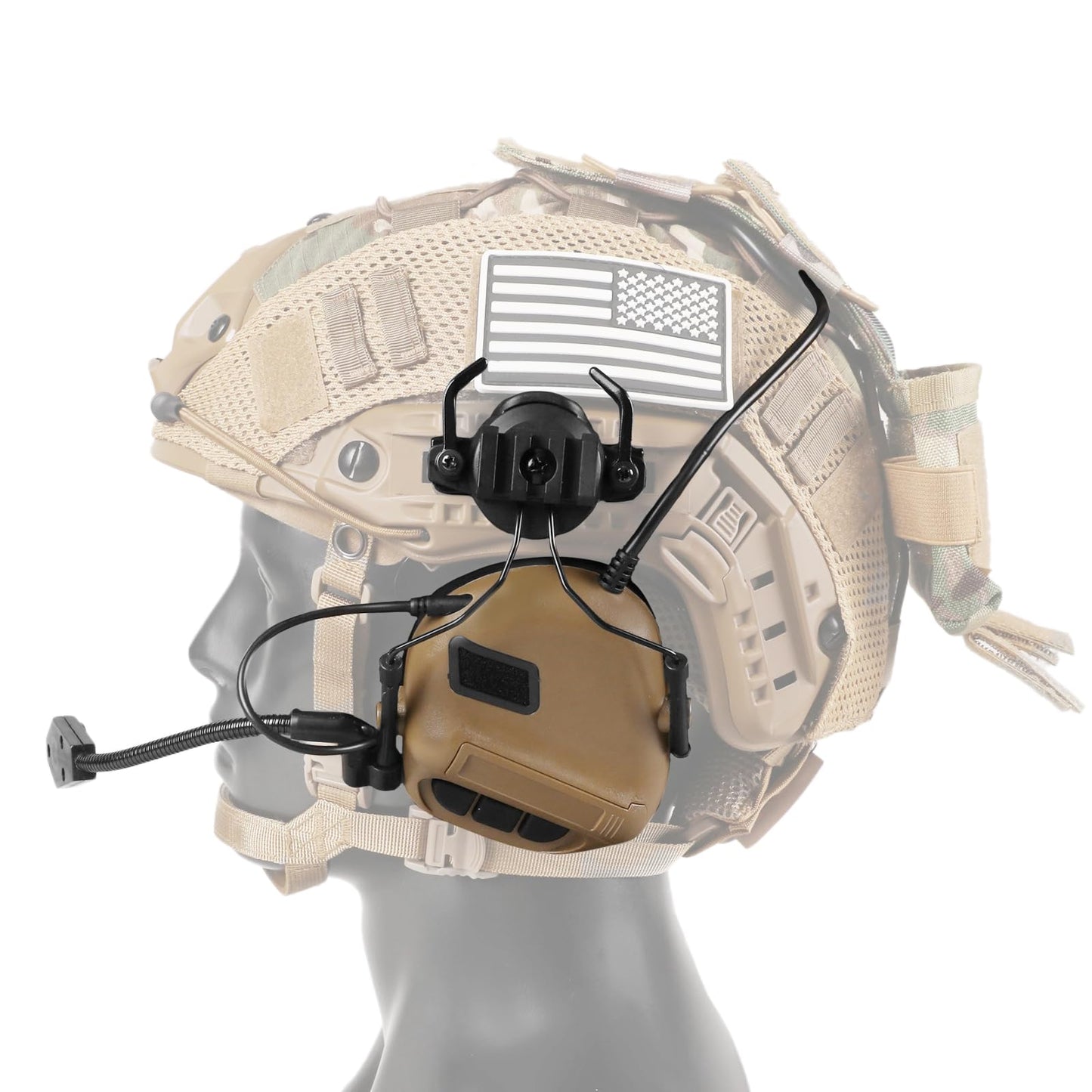 ClrfZebr Tactical Helmet with Headset,4in1 Upgraded Adjustable with Helmet Cover for Airsoft Cosplay Military Tactical Gear (TAN)