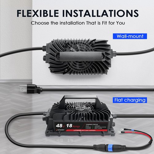 EPOWREY 18AMP Lithium Golf Cart Battery Charger for 48 Volt/58.4V (51.2V) LiFePO4 Battery with Ring Terminals Plug