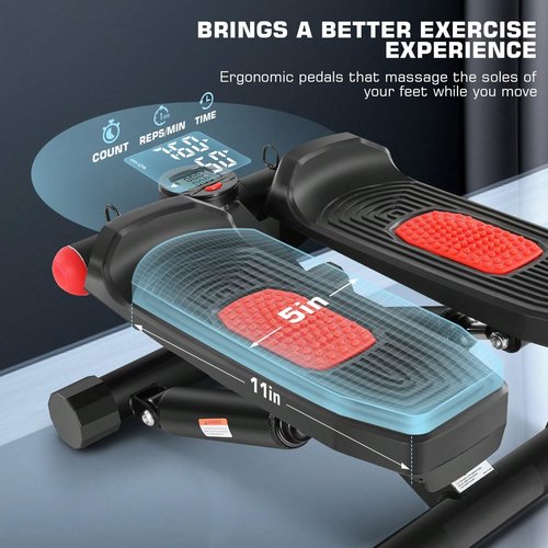 Stepper with Resistance Bands, Hydraulic Mini Stepper with LCD Monitor, Full Body Cardio Steppers for Exercise at Home