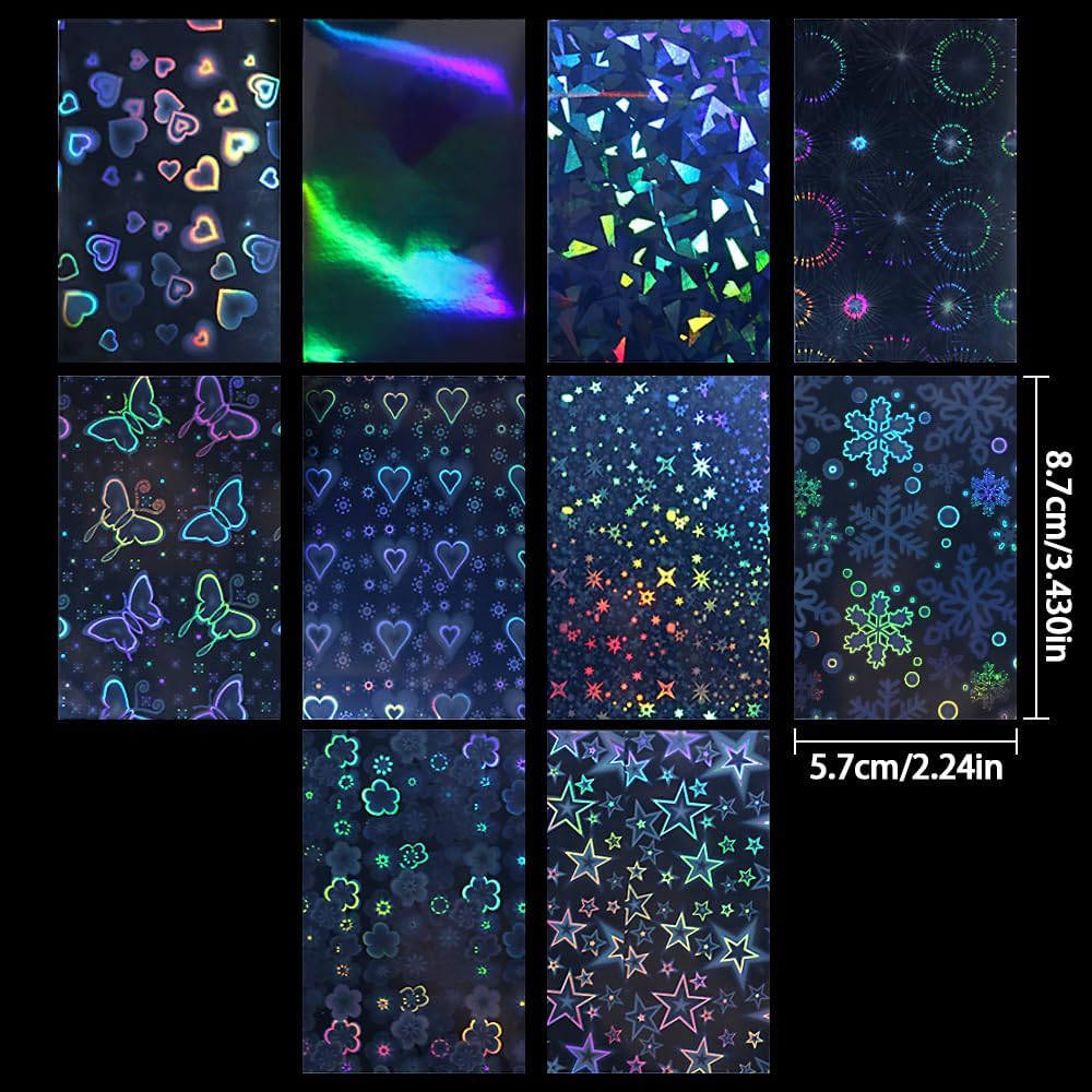100 Pcs Laser Flashing Photocard Sleeves Holographic Card Sleeves for Trading Cards Penny Sleeves Photocard Holder Rainbow Star Heart Flower Card Protector
