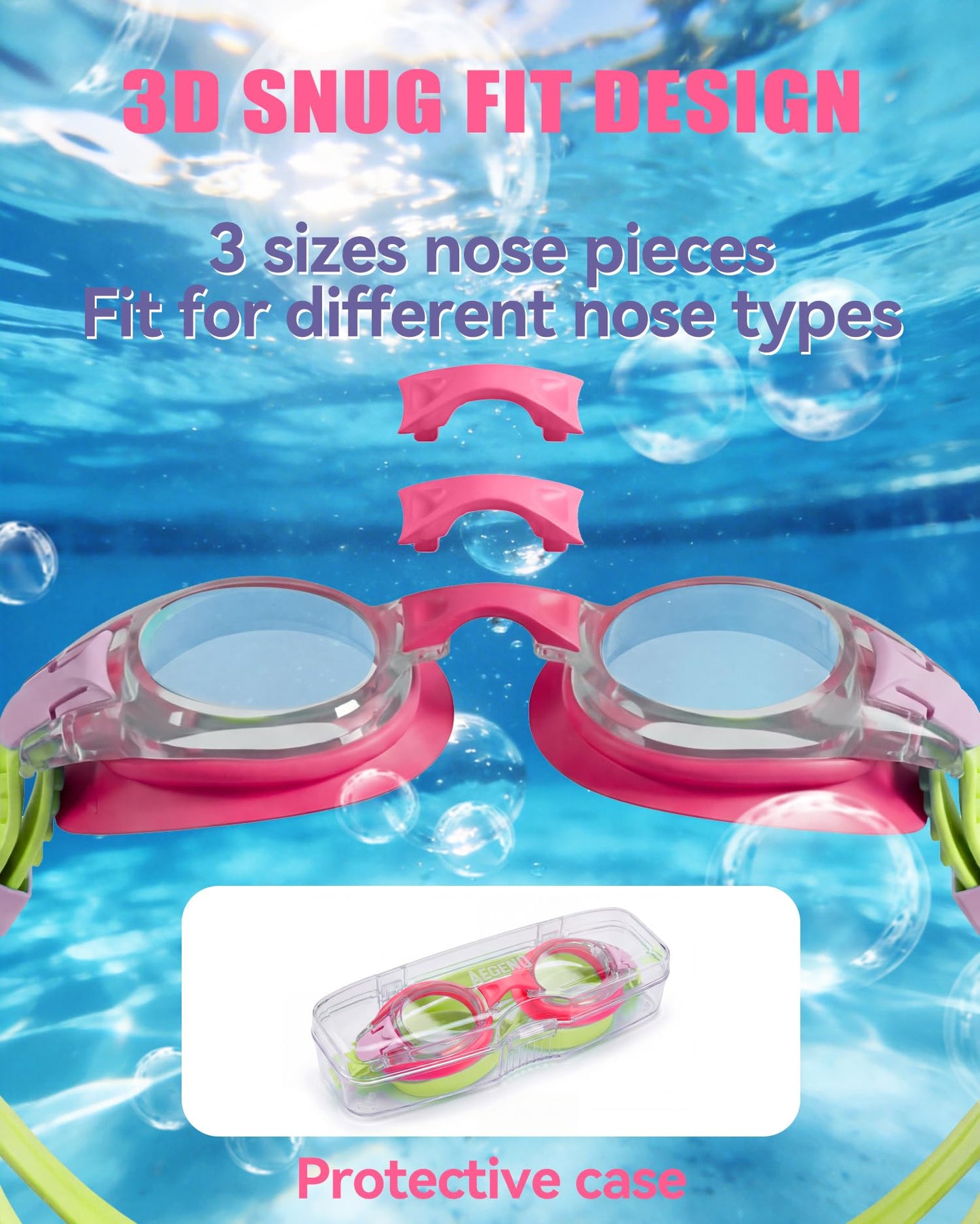 Aegend 2 Pack Kids Goggles, Swimming Goggles for Kids Age 4-16 Boys and Girls Youth, Anti-Fog Pool Goggles, Red & Light Purple