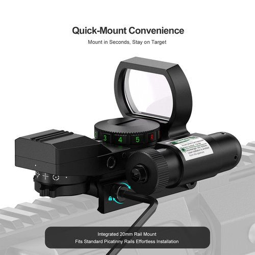 Feyachi RSL-88 Reflex Sight - 4 Reticle Red & Green Dot Sight Optics with Integrated Green Laser Sight Less Than 5mW Output with Pressure Switch