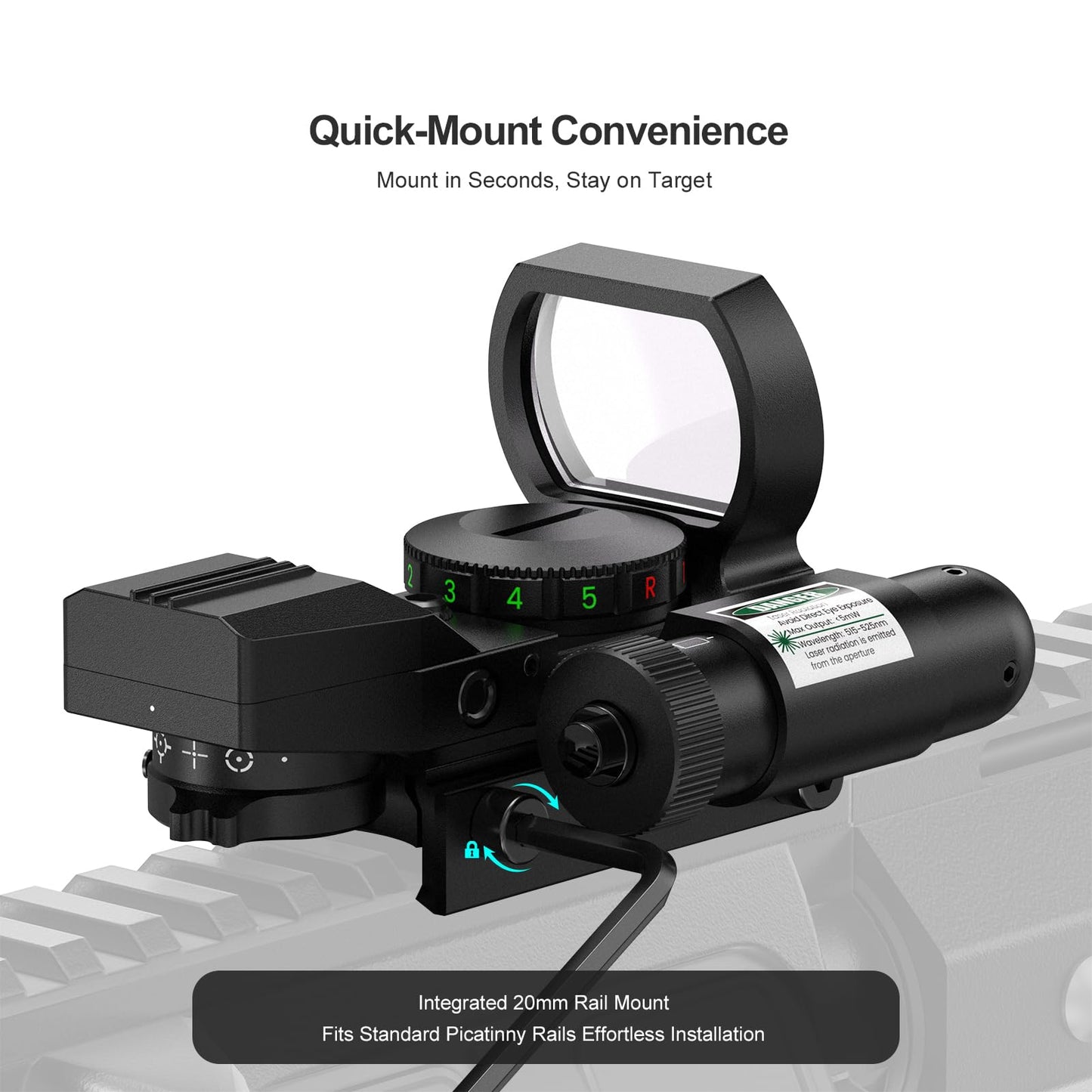 Feyachi RSL-88 Reflex Sight - 4 Reticle Red & Green Dot Sight Optics with Integrated Green Laser Sight Less Than 5mW Output with Pressure Switch