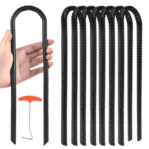GESTONE Trampoline Ground Wind Stakes Anchors High Wind Heavy Duty, 8 Pack 12 Inch U-Shaped Rebar Tent Stakes for Camping Tents, Soccer Goals,Fences, Swing, Landscape,Garden Decoration