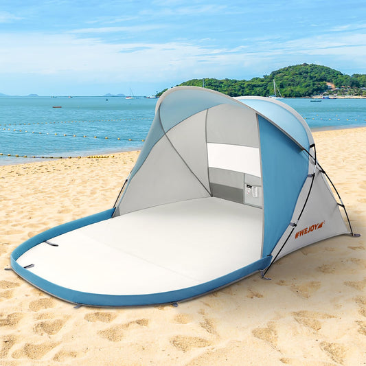 #WEJOY Beach Tent for 3-4 Person Portable Beach Shade Sun Shelter Canopy with UPF 50+ UV Protection Carrying Bag Stakes for Beach Camping Hiking