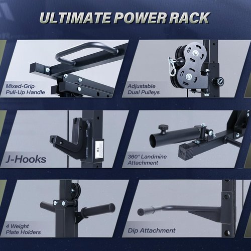 MAJOR FITNESS Drone3 Power Cage - Multi-Function Power Rack for Home Gym, Squat Rack with Pull-up Bar, Cable Crossover System, J-Hooks, for Strength Training, Heavy-Duty Steel Construction