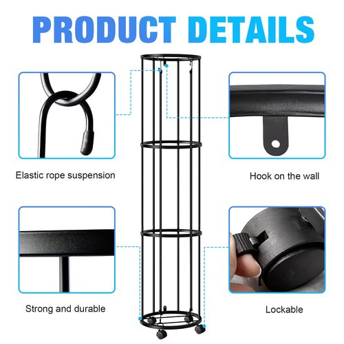 Columnar Vertical Ball Storage Racks with Wheels-NEW Durable 58x13'' Rolling Basketball Holder Wall Mount for Soccer, Volleyball, Space-Saving Garage Sports Ball Rack Organizer for Home,Gym & Outdoors