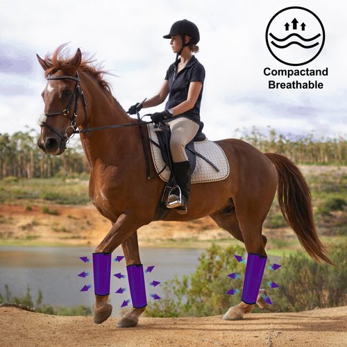 FOXLVDA Horse Fly Boots - Fly Boots for Horses Set of 4, Comfortable Horse Leggings, Mesh Material Design with Metal Support Bars, Equine Supplies for Reduces Stomping & Leg Fatigue (Purple, Large)