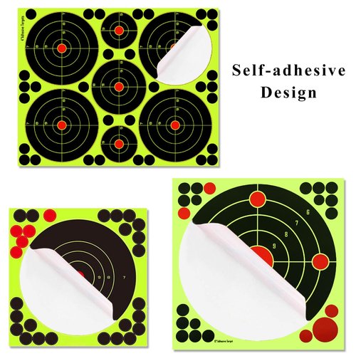GearOZ Splatter Shooting Targets Stickers, 20PCS & 4 Styles Adhesive Reactive Target Paper with Yellow Splatter Impact for BB Pellet Airsoft Guns Silhouette Targets Bull's-Eye Target