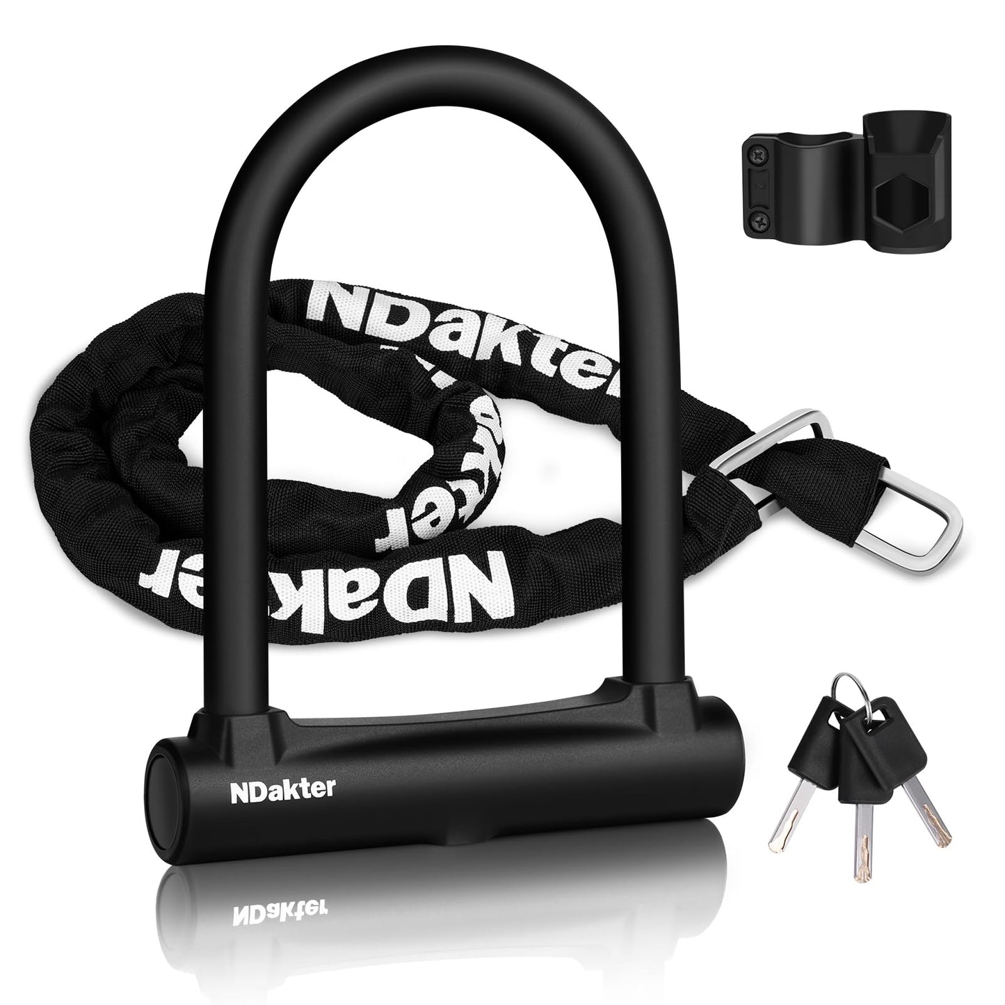 NDakter Bike Locks, 17mm Heavy Duty Anti Theft, Bike U Lock with 4FT Chain and Bracket, Electric Bicycle Lock for Scooter, 3 Keys Motorcycle Wheel Lock for Ebike, Moped, Tricycle