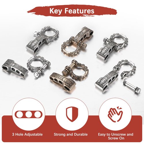 TIXIPEM Paracord Bracelet Shackle Buckle [5PCS] - Adjustable Metal Pattern Bow Shackle Use for Survival Bracelets Belt & Outdoor Rope - [Ancient Gold-Round Head] Screw Pin Anchor Buckles