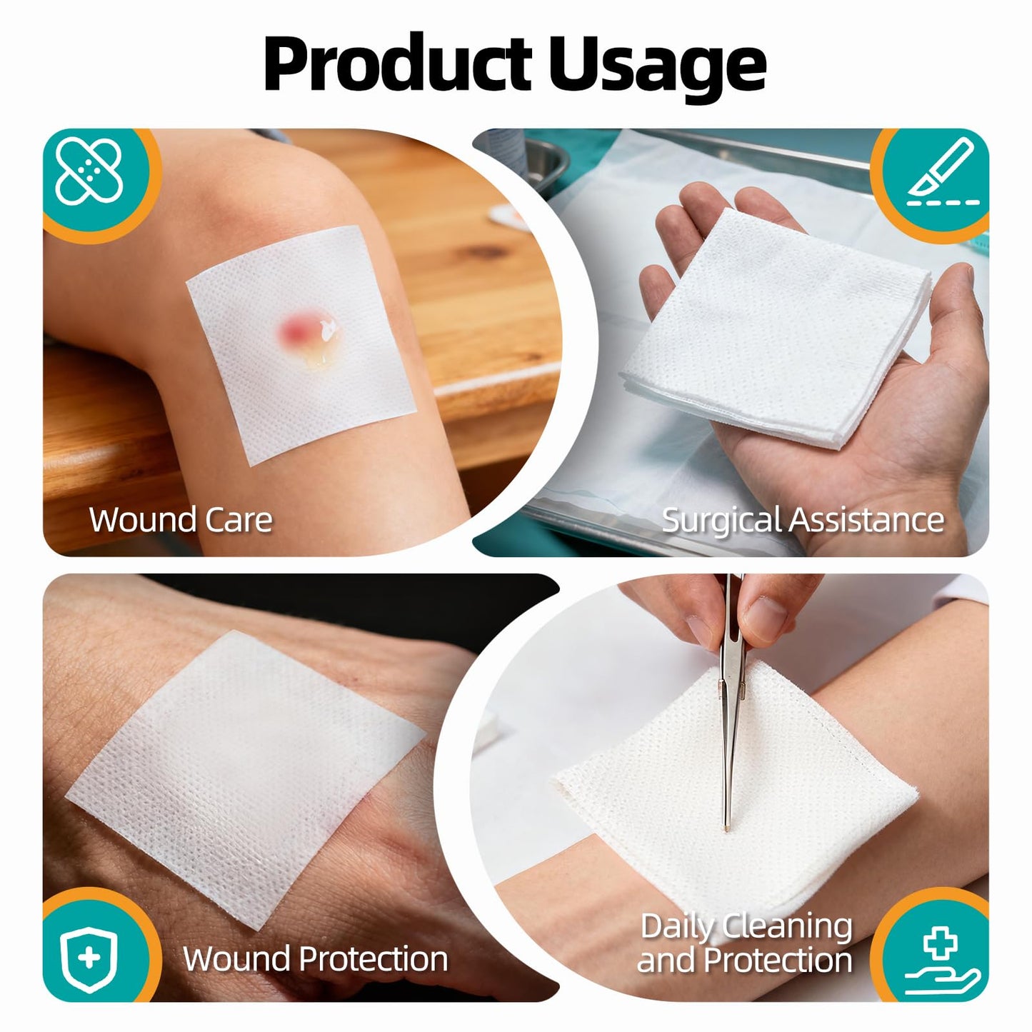 General Medi Sterile Gauze Sponges, 4" x 4" Non-Woven Wound Pads - Individually Wrapped Highly Absorbent Sponges Pads for Cushioning Minor Wounds, Cuts & Burns Wound Care (60 Packs, 120 Pieces Total)