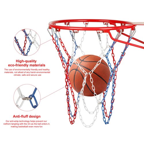 Basketball Net Heavy Duty Replacement,Carbon Steel Chain Basketball net, Anti-Rust Use Indoor Outdoor Standard 12 Loops Basketball Hoop