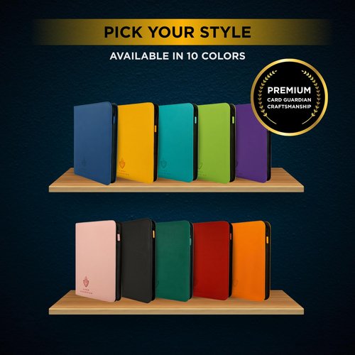Card Guardian - 9 Pocket Premium Black Binder with Zipper for 360 Cards - Side Loading Pockets for Trading Card Games TCG (Black)