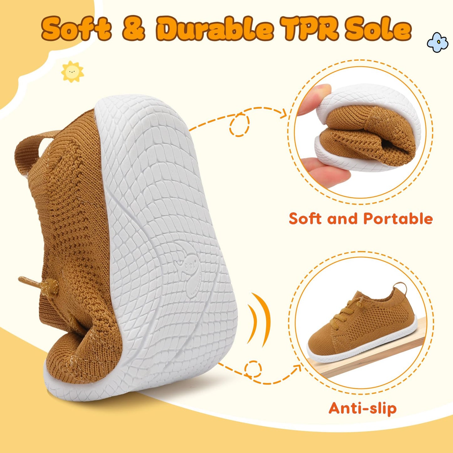 LeIsfIt Toddler Walking Shoes Boys Girls Slip-On Barefoot Shoes Kids Breathable Sneakers Non-Slip Lightweight Tennis Shoe Brown 4-5 Toddler