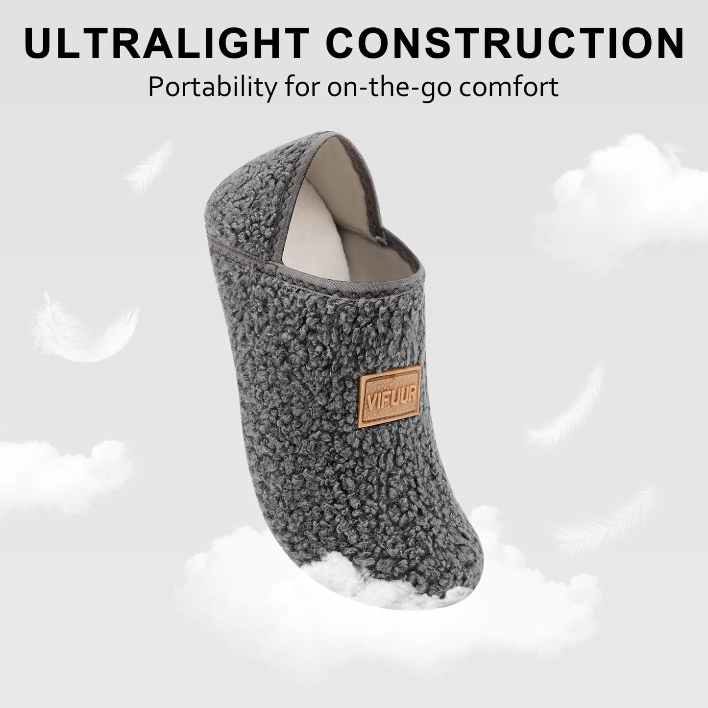 VIFUUR House Slippers for Women Men Slip on Indoor Barefoot Slipper Socks Fuzzy Cozy Sock Shoes for Home Bedroom Travel Grey,38/39