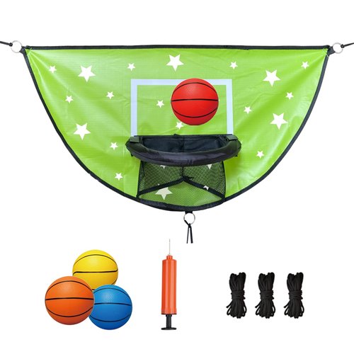XATAMIO Trampoline Basketball Hoop, Attachment with Pump and Mini Ball，Universal Trampoline Accessories, Easy to Install, All Ages (Green)