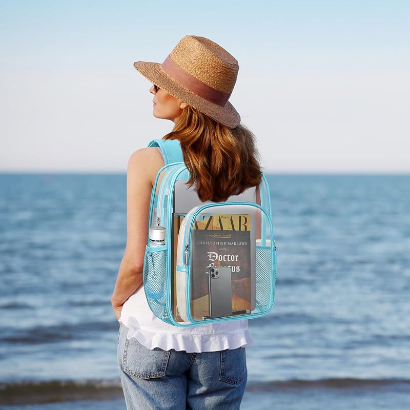 HEEYA Blue Clear Backpack Heavy Duty Transparent Security Stadium Bag