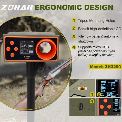 ZOHAN Upgrated Airsoft Chronograph, Airsoft Gun Speed Tester, BBS Paintball Chronograph Shooting, Precise Readings, Simple Set Up, 4 Adjustable Parameters