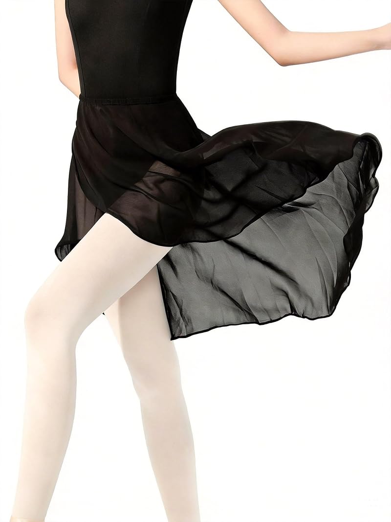 DanceDaily Women Semi-Sheer Dance Skirt Irregular Wrap - Black, One Size