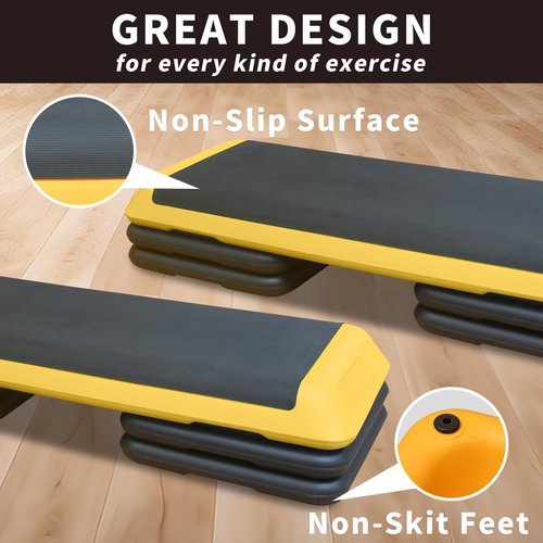 43'' Aerobic Stepper, 4-6-8in Height-Adjustable Exercise Workout Step Platform with 4 Detachable Risers for Home Gym Workout & Training