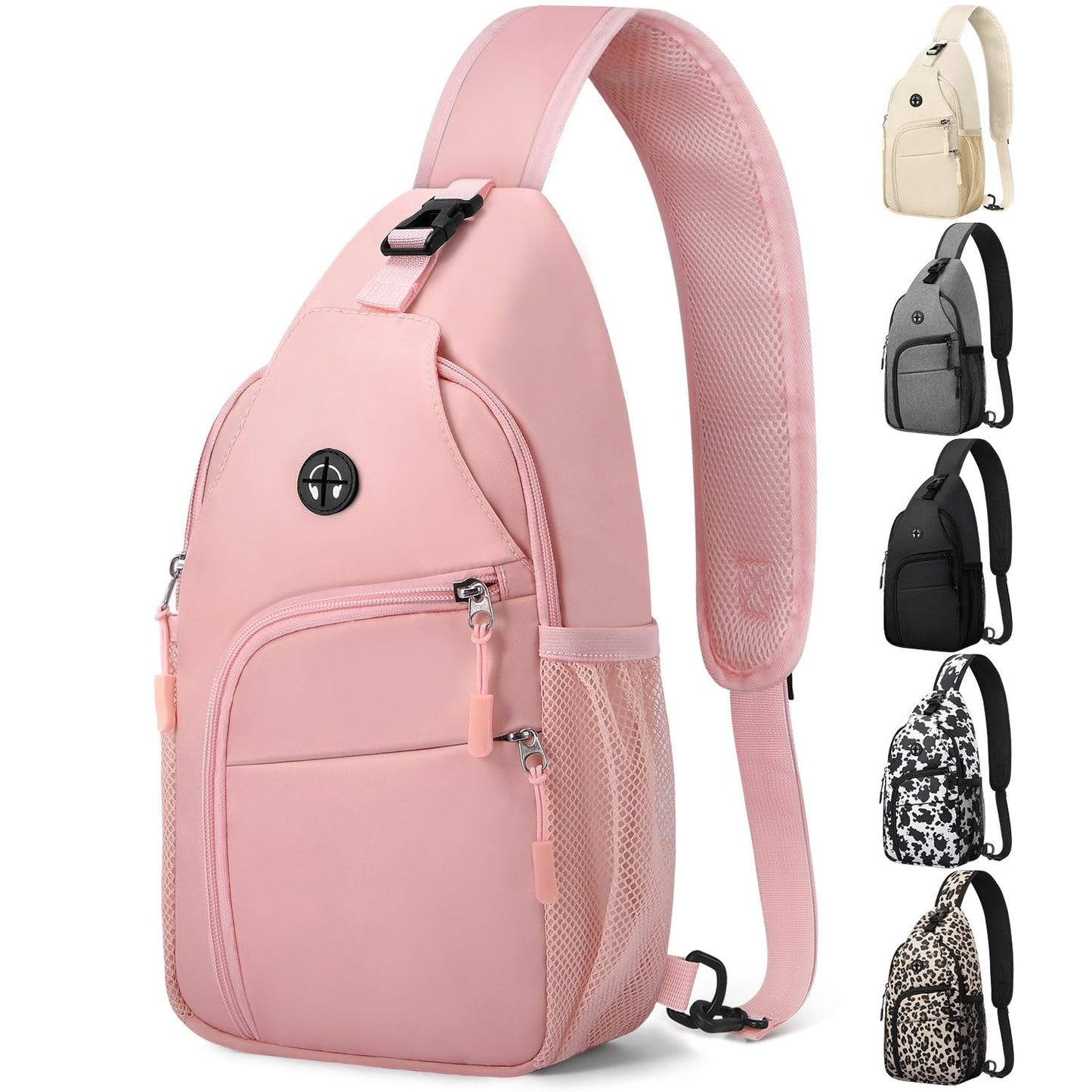 Pritent Crossbody Bags for Women Man Waterproof Sling Bag Backpack Trendy Casual Cross Body Bag with Convertible Shoulder Strap Chest Bag for Camping Hiking Travel Essentials (Pink, Large )