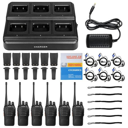 pxton walkie talkies for Adults Long Range with Upgraded Earpiece,radios walkie talkies Rechargeable Portable Two Way Radios with 6 Way Multi Gang Charger and Li-ion Battery (6 Pack)