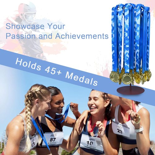 Medal Hanger Display Rotating | Wall-Safe Tabletop Running Medal Stand Holds 45+ Race Medals | Heavy-Duty Metal Base with Quick Assembly Rack | Perfect for Marathon & Sports Awards Display (Rose)