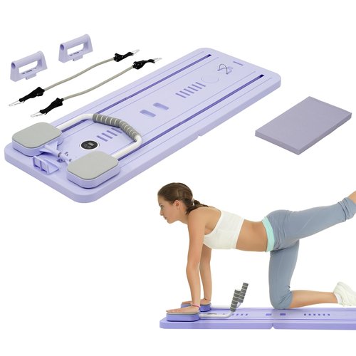 Fitvids Pilates Board, 5 in 1 Foldable Pilates Reformer Set for Ab Training，Multi-Purpose Filates Equipment for Home, Purple