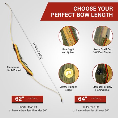 Spyder Takedown Recurve Bow - Hunting & Target Bow - Fast, Accurate, Versatile - Handcrafted Riser - Fiber Glass Maple Limbs - 62" Right Hand, 45lb with Stringer Tool